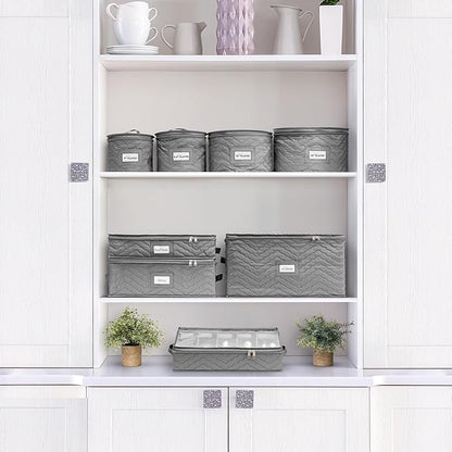 Sorbus China Storage Containers - 5 Pc Quilted Set for Moving & Transporting Dinnerware, Dishes, Round Plates, Glassware, Cups & Mugs with Felt Plate Protectors - Fine China Glass, Plate Storage Cases