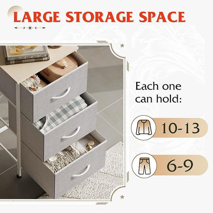 WLIVE Nightstand with 3 Drawers, Fabric Dresser, Organizer Unit, Storage Dresser for Bedroom, Hallway, Entryway, Closets, Sturdy Steel Frame, Wood Top, Easy Pull Handle, Light Grey