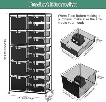 EasyPAG Rolling Storage Cart With 15 Drawers, Metal Craft Organizers And Storage Cart With Wood Tabletop, 30 Lbs Capacity Per Drawer For Home Office Classroom And Dorm, Black