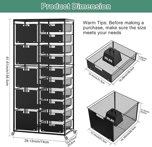 EasyPAG Rolling Storage Cart With 15 Drawers, Metal Craft Organizers And Storage Cart With Wood Tabletop, 30 Lbs Capacity Per Drawer For Home Office Classroom And Dorm, Black