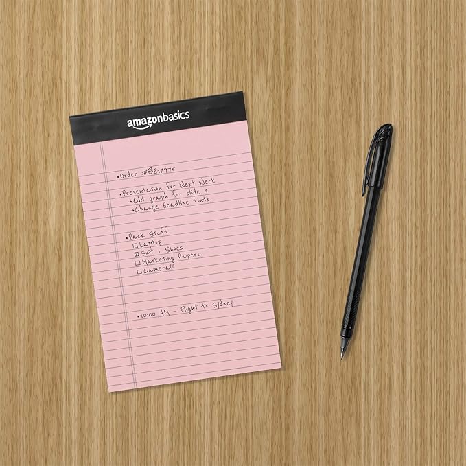Amazon Basics Narrow Ruled 5-Inch by 8-Inch Lined Writing Note Pads,(50 Sheet Pads),Multicolor,6 Count (Pack of 12)