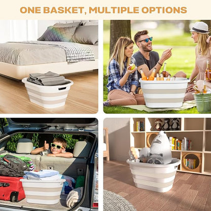 OOAMBB 43L(11.5Gallon) Collapsible Laundry Baskets plastic, Pop Up Laundry hamper/Storage Container, Foldable Laundry Basket with Large Capacity,Sturdy,Space Saver (Beige, 2 Packs)