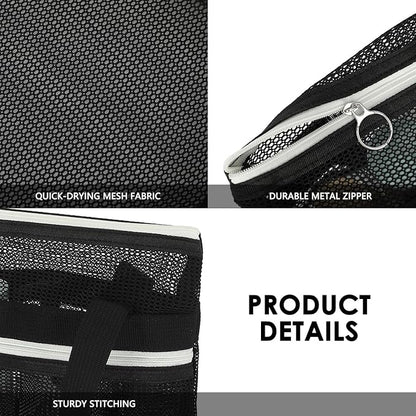 GYEUKHAM Mesh Shower Bag with 2 Zipper Pockets & Dual Handles, Quick-Drying Hanging Shower Caddy for College Essentials,Sunscreen,Dorm, Gym, Travel & Camping, Black