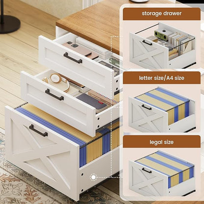 SEDETA 67" Farmhouse L Shaped Desk with Hutch, Home Office Desks with Drawers & Sliding Doors, Corner Computer Desk with Storage Shelves & Power Outlets, Executive Desk with LED Lights, White