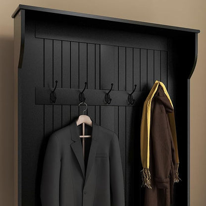 HOMCOM 3-In-1 Hall Tree with Shoe Storage, Standing Coat Rack with Shoe Bench, Entryway Organizer with Five Hooks, Black