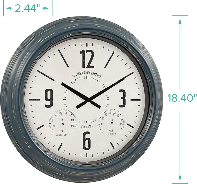 La Crosse Clock 433-3838 18.4" Hamilton Indoor/Outdoor Metal Analog Quartz Clock