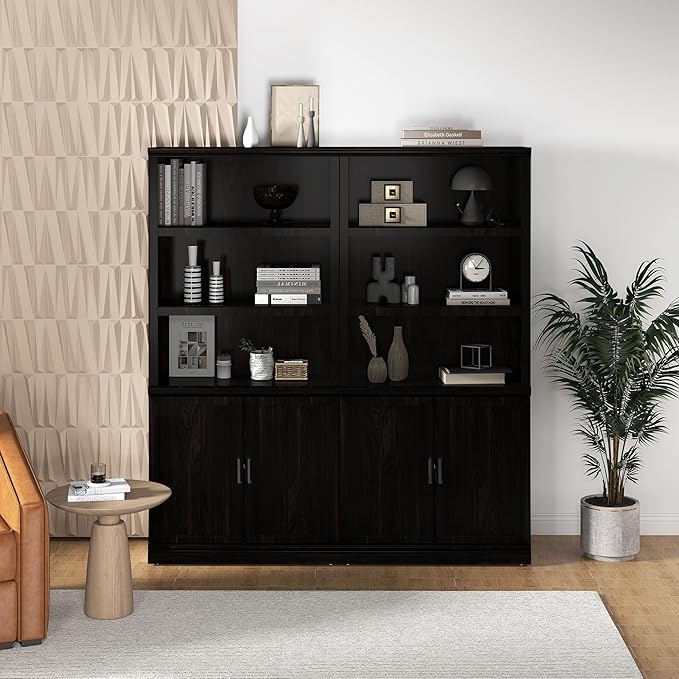 70 Inch Tall Bookcase with Doors, Library Office Bookshelf with Adjustable Shelves, Floor Standing Book Cabinet Shelves for Living Room Bedroom with Anti Tipping Kit, Dark Cherry Finish