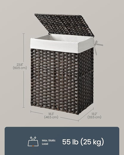 SONGMICS HOME Laundry Hamper with Lid, Clothes Basket with Removable Liner and Handles, 23.8 Gallon, Foldable Narrow Laundry Organizer for Bathroom, Bedroom, Dark Brown