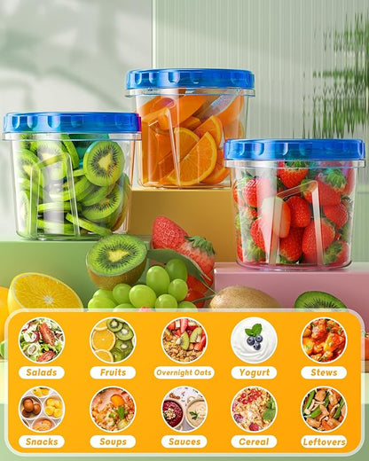 6 Pack-24 oz Freezer Storage Containers, Plastic Food Storage Containers with Twist Top Lids, BPA Free and Reusable Soup Containers with Lids, Leakproof/Microwave/Dishwasher Safe