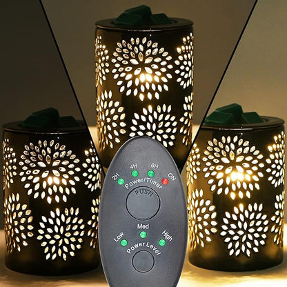 ASAWASA Ceramic Wax Melt Warmer with Timer and Silicone Dish,Candle Wax Warmer for Scented Wax & Essential Oils,Ideal Gift for Home Office Kitchen(Black)