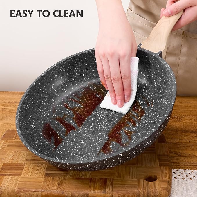 8 inch Nonstick Frying Pan Skillet, Non Stick Granite Fry Pans, Omelette Pan, Egg Frying Pan with Heat-Resistant Handle, Requires Installation, PFOA Free Chef's Pan, Induction Compatible