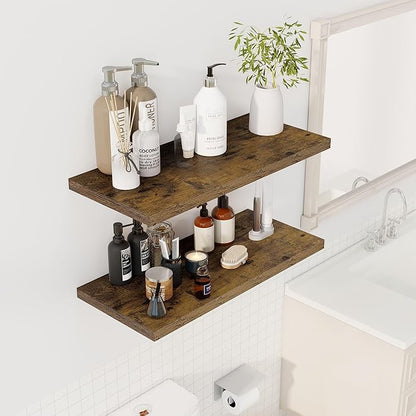 Dreamland 30" Floating Shelves for Wall, 12" Deep Slim Rustic Brown Floating Shelves, Wall-Mounted Shelves for Bedroom, Living Room, Kitchen, Bathroom - Set of 2