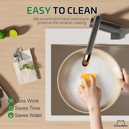 26 Pcs Pots and Pans Set Non Stick, Ceramic Cookware Set Non Toxic with Detachable Handles, Healthy Induction Cookware Oven Safe RV Kitchen Set, PFAS PFOA & PTFE Free, Taupe