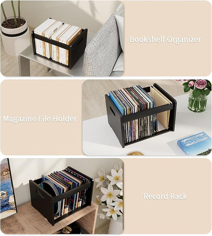 LONTAI Bamboo Hanging File Organizer, Office Desk File Organizer for Letter Size, Wood Hanging File Folders Organizer Record Holder Storage Stand Bookshelf Easy Assembly, Black