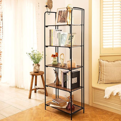 Crofy No Assembly Folding Bookshelf for Living Room, 5 Tier Black Collapsible Book Shelf for Home Office, Portable Bookcase Storage Organizer