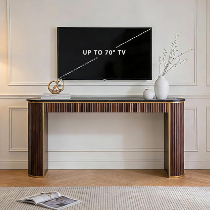 OKD Modern Fluted Console Table, 63" Long Narrow Entryway & Sofa Tables for Hallway, Tall Accent Table Behind Couch for Foyer Living Room, Dark Walnut
