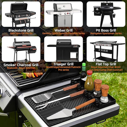 Griddle Mat Barbeque Grill Accessories Tools for Blackstone, Side Shelf Mat Grill Pad for Outdoor Grill Kitchen Counter Spatula Silicone Mat with Drip Pad for Kitchen, Cooking, Countertop (Black)