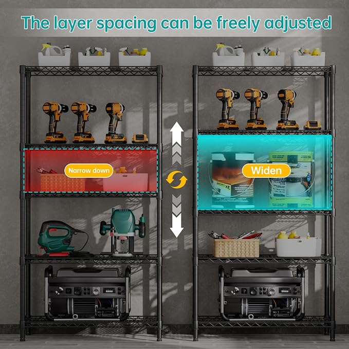 SINGAYE Shelf Closet Wire Shelving：Adjustable Metal Unit for Laundry Room Organization Bathroom Kitchen Home Garage Storage Pantry Rack Shelves