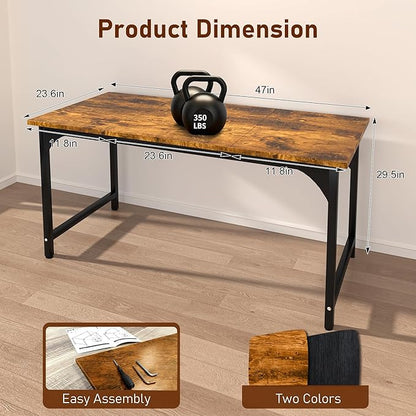 Computer Desk, 47 Inch Home Office Desks, Office Desk for Gaming Writing Study Work, Study Table with Large Legroom, Computer Desk with Metal Frame, Modern Simple Home Office Desk for Bedroom