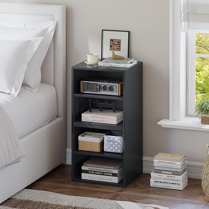 2-Tier Stackable Cube Storage Organizer, DIY Bookcase with 2 Removable Open Shelves & Anti-Tip Design, Cube Book Shelf for Bedroom, Office, Dorm,15" W x 11.81" D x 30" H, Black