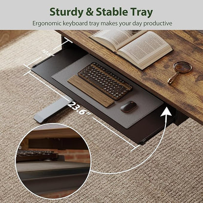 Agilestic Height Adjustable Desk with Keyboard Tray, 55 x 24 Inches Electric Standing Desk with Memory Preset, Stand up Computer Table, Lightweight Board, Dark Brown