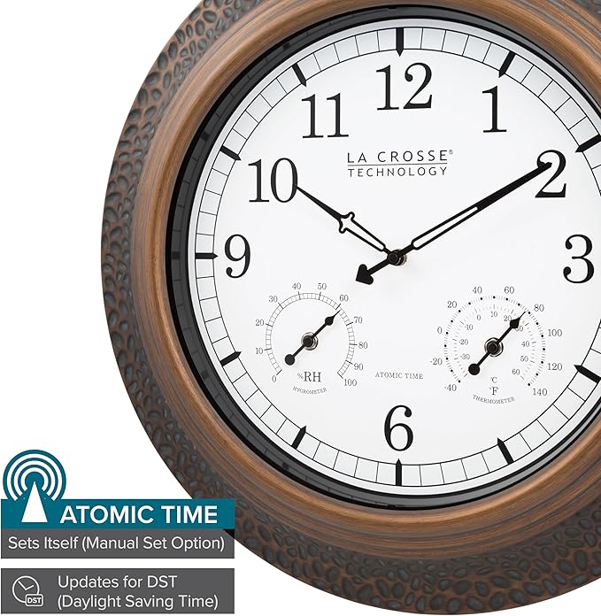La Crosse Technology 21 in. Indoor/Outdoor Marcella Metal Atomic Wall Clock