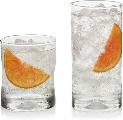 Libbey Impressions 16-Piece Tumbler and Rocks Clear Drinking Glasses, 8 16.7oz & 8 12oz Double Old-Fashioned Glass Drinking Cups Set