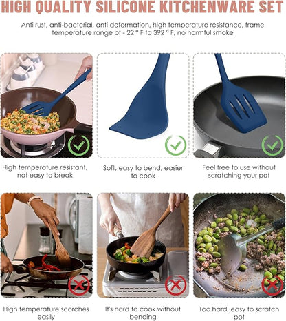 Kitchen Utensils Set-12 Pieces Silicone Cooking Utensils Set (Dishwasher Safe) 392°F Heat Resistant Spatula Set,Kitchen Utensil Set for Nonstick Cookware,Best Kitchen Tools with Holder