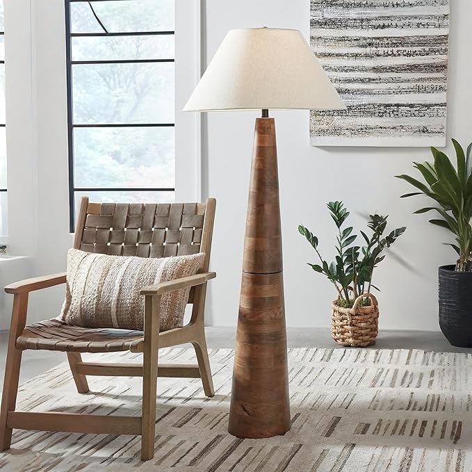 Signature Design by Ashley Danset Contemporary Wood Floor Lamp with 3-Way Switch, Light Brown