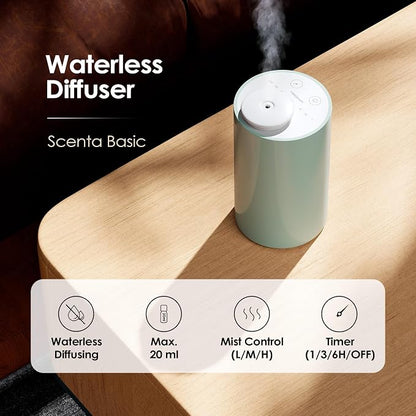 Airversa Waterless Diffuser for Essential Oil, Car Diffsuer, Battery Operated Nebulizer, 0.7 Fl Oz/ 20mL, Mini Scent Air Machine, 3 Timers & 3 Mist Levels for Home, Room, Car, Office - AN6 Green Lily
