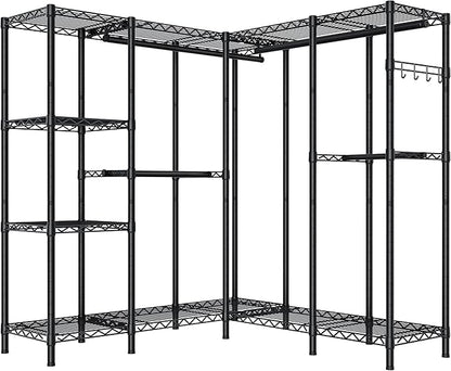 Heavy Duty Garment Rack Clothes Rack,Large Metal Closet Organizer System Storage Wardrobe,Freestanding Clothing Rack with Adjustable Wire Shelves& Hang Rods,MaxLoad 1100lbs