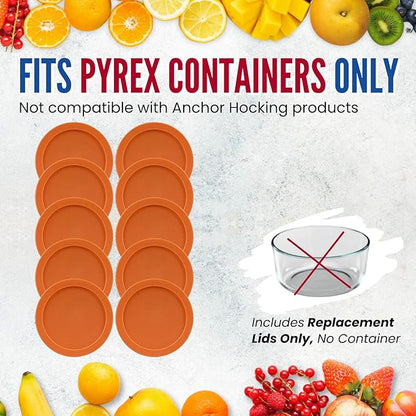 Replacement Lids fits Pyrex 4-Cup Glass Food Storage Container Bowls, 6-Inch Plastic Round Lids Covers for Pyrex 7201-PC, Airtight & Leakproof (10-Pack, Orange)