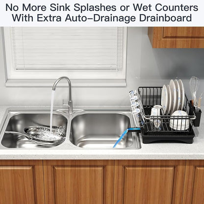 MAJALiS Dish Drying Rack Over The Sink with Utensil Holder, Drainboard | Expandable Stainless Steel Dish Drainer for Small Kitchen, Apartment, RV, Counter Space Saving, Perfect Fit, Rustproof