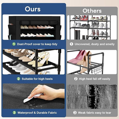 Mavivegue Shoe Rack with Cover, 10+1 Tier Tall Shoe Storage for 50-55 Pairs of Shoes, Shoe Organizer for Entryway, Closet