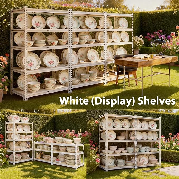 White 72"h *40.12"w*18"d Storage Shelves Shelving: Adjustable Metal+Wood 5-Heavy-Duty-Shelf (Unit)-Rack Industrial Utility Household Organizer/Systerm for Kitchen Pantry/Bedroom/Garage/Closet