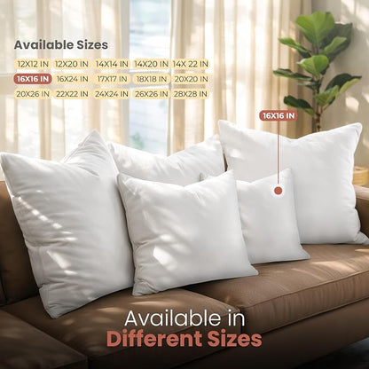 Utopia Bedding 16x16 Pillow Inserts, Set of 2, White – Indoor Decorative Throw Pillows for Bed, Sofa & Couch – Soft, Supportive & Fluffy Cushion Inserts