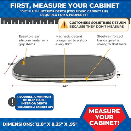 Mighty Susan Organizer for Cabinet Steel-Reinforced 1-Tier Rotating Kitchen Organizer – Rectangular Turntable for Kitchen Cabinets – Holds Up to 30 lbs with Non-Slip Mat for Refrigerator Storage