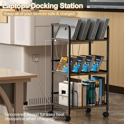 Feyejade Rolling Book Cart with Removable Dividers, 3-Tier File Cart with Wheels, Utility Storage Rack for Office, Home, Classroom, Art Supply Organizer, Binder and Laptop Shelf Rack