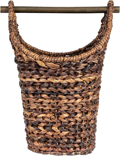 Creative Co-Op Boho Oval Braided Bankuan Bathroom Tissue/Toilet Paper Basket with Wood Handle, Brown