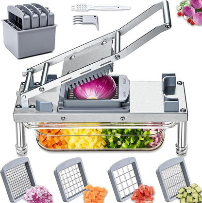 Stainless steel Vegetable Chopper, Veggie Chopper With 4 Blades, Onion Dicer with Container, Food Cutter & Grater Mandoline Slicer (4 Blades)