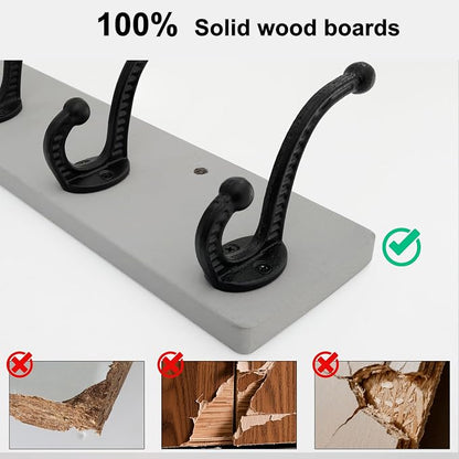 WEBI Rustic Coat Rack Wall Mount,24" Long 6 Cast Iron Coat Hooks Wall Mounted,Heavy Duty Wood Wall Coat Hanger Hooks for Hanging Coats,Jacket,Clothes,Backpack,Farmhouse,Gray,2 Packs