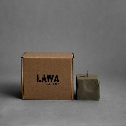 LAWA Raw Block Candle - Beautiful Handmade Pillar Scented Soy Wax Elegant Aesthetic Candle Housewarming Gift Home Room Shelf Decor Idea (Earthy Green, Small)