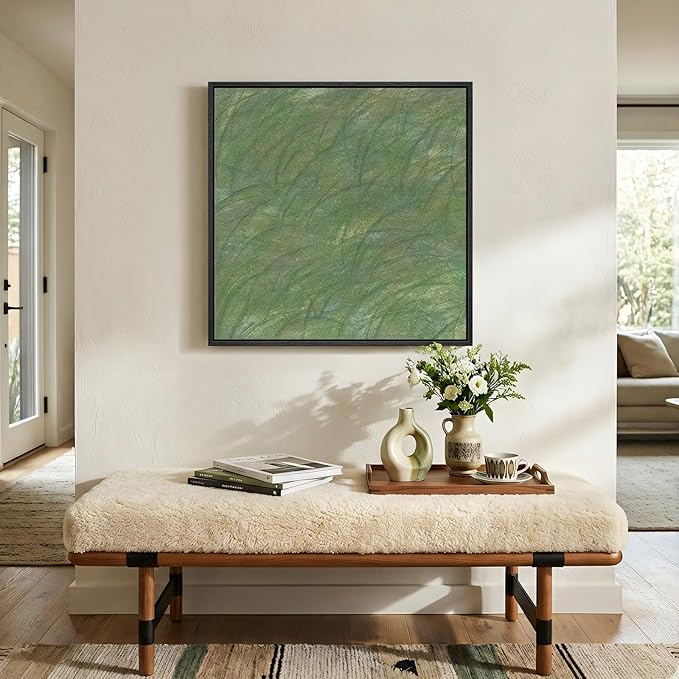 Framed Sage Green Abstract Wall Art, Modern Canvas Prints Paintings Artwork for Walls, Square Minimalist Green Abstract Pictures for Living Room Dining Bedroom Hallway Home Office Wall Decor 24x24In