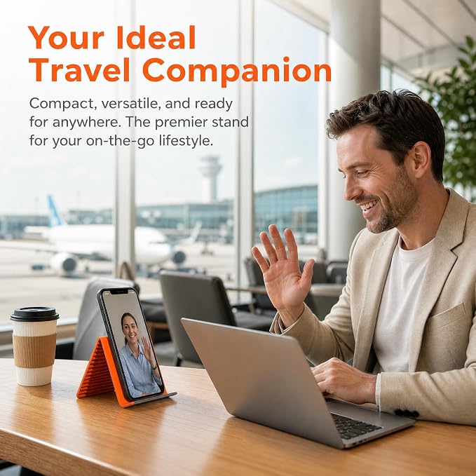 Flexible Silicone Phone Stand, 20x10cm Bendable Phone Stand for Desk & Travel, Foldable Portable Airplane Phone Holder, Non Slip Tablet Mount, Gift - Orange
