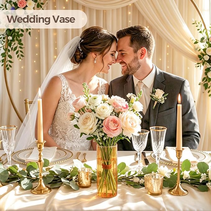 ComSaf Glass Flower Vase, 8 Inch Tall Bud Vases, Home Decor Vases for Centerpiece for Living Room and Bedroom, Decorative Vases for Wedding, Valentines' Day, Mother's Day (Clear)