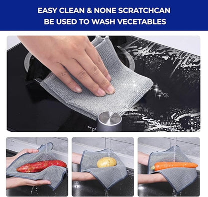 Wangjinpeng 12PCS Non-Scratch Multipurpose Steel Wire Dishcloths - Reusable Quick-Dry Odor-Free Scrub Cloths for Dishes, Kitchen Cleaning Cloths for Cookware, Sinks, Stove Tops(9.84X9.84)