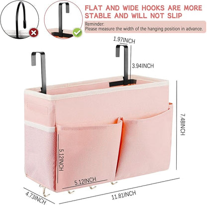 Bedside Storage Organizer 5 Pockets with 4 Hooks Hanging Storage Bag for Headboards/Bunk Bed (Pink)