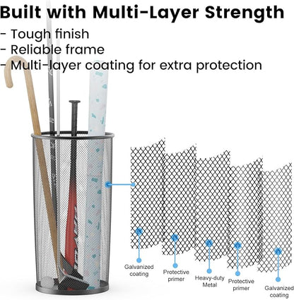 19.5" H Mesh Umbrella Stand - Ventilated Mesh Umbrella Holder for Entryway - Extra Capacity Storage for Umbrellas Canes & More - Freestanding Indoor Organizer 10.4" L x 10.4" W x 19.5" H - 2P Black