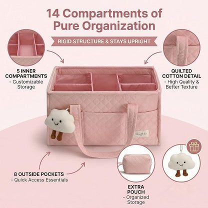 PeraBella Baby Diaper Caddy Organizer, Baby Basket Shower Gift, Portable Changing Table Basket, Postpartum Caddy & Tote Bag Pouch, Newborn Boy & Girl Nursery Essentials Registry, Car Diaper Organizer
