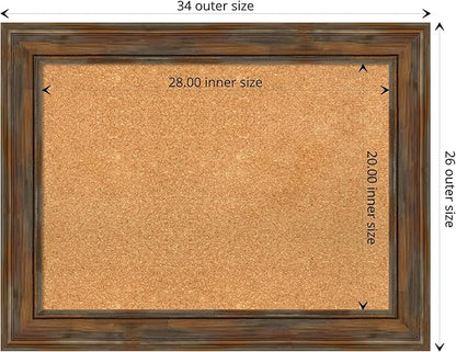 Amanti Art Natural Cork Board for Wall, 26x34 Vision Board with Brown Wood Frame, Medium Corkboard Office Decor for Home Organization, Rustic Farmhouse Corkboard Pinboard to display items for home